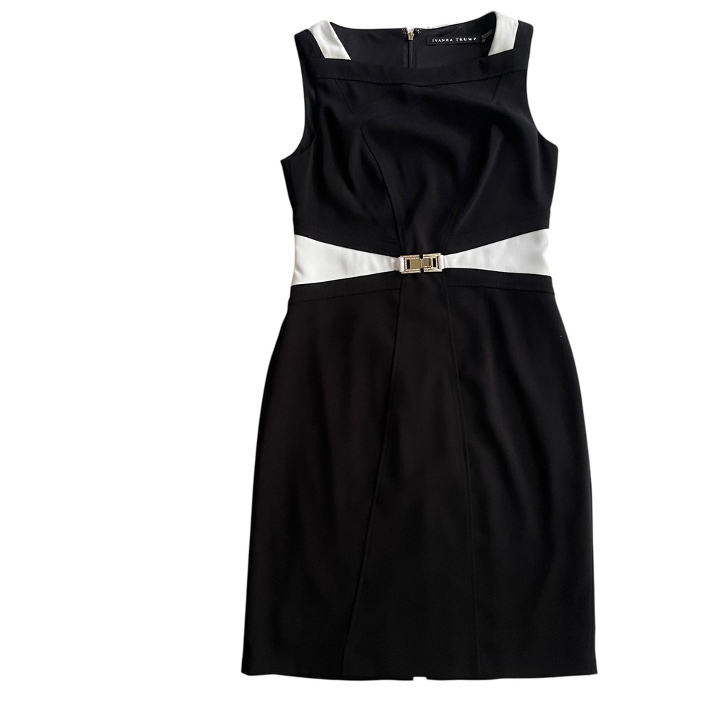 Ivanka Trump Womens 4 Black White Colorblock Sheath Dress Sleeveless Career Chic
